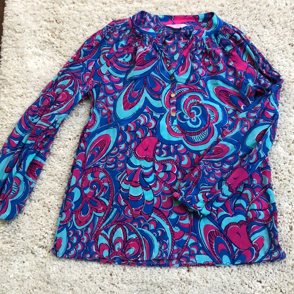 Lilly Pulitzer Silk Long Sleeve Top Size M